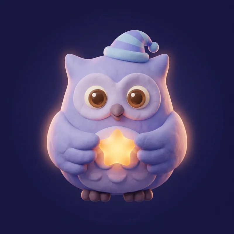 Slpy’s sleepy owl coach in a nightcap, holding a glowing star